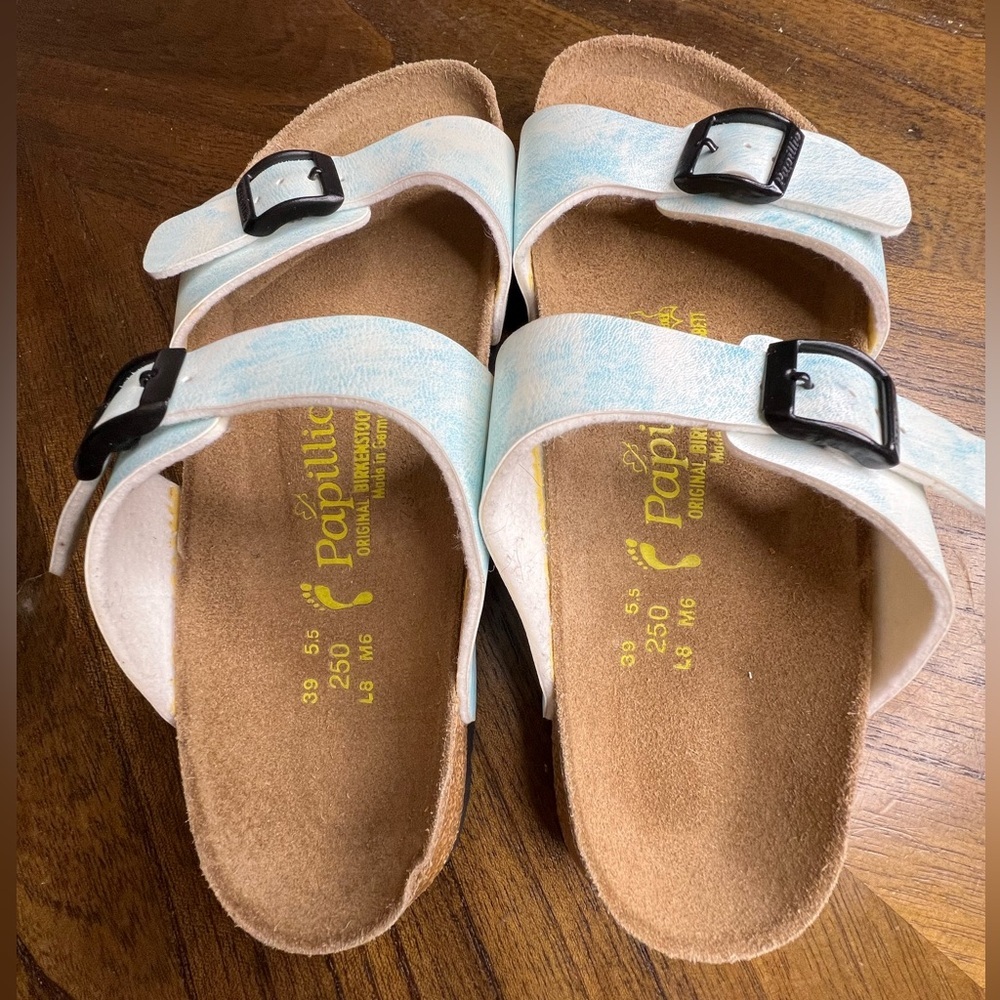 Birkenstock Papillio Sydney Sandals Ice Cold Blue Leather Women’s 8 Cork Footbed - Picture 4 of 6